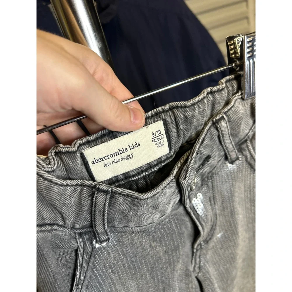 Abercrombie Kids Jeans Girls 9/10 Gray Low Rise Baggy Sequin Wide Leg Denim Y2K